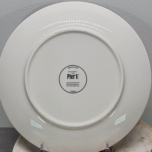 Pier 1 Reindeer Ironstone Luncheon Plate Steampunk Red Top Had Set Of 4 - Picture 2 of 4